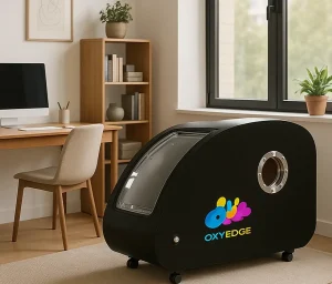 OxyEdge Sitting Hard Shell Hyperbaric Chamber in Home Office