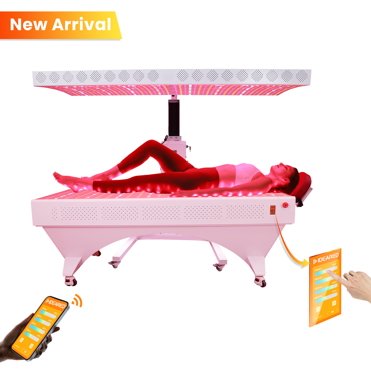 Person using a red light therapy bed.